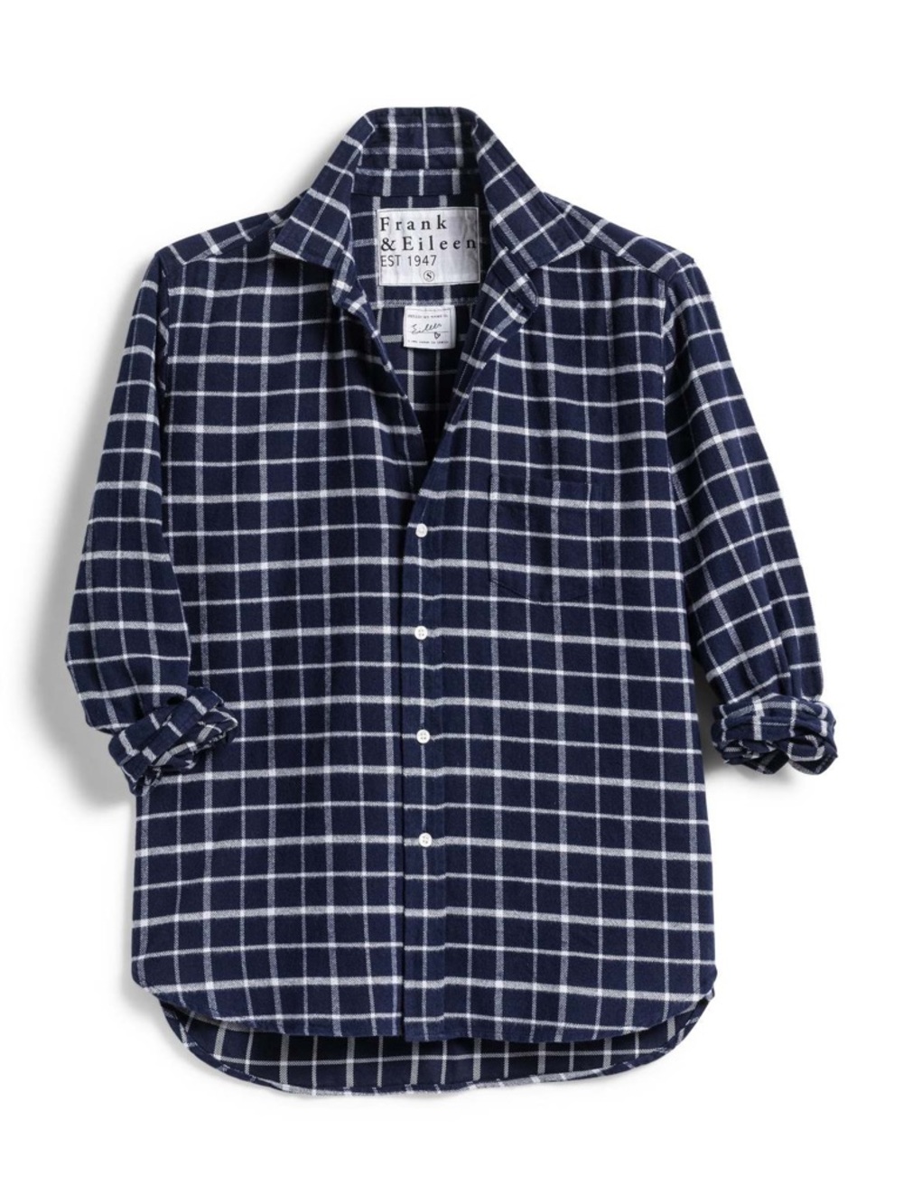 FRANK & EILEEN Eileen Polar Flannel Shirt Navy Blue Grey Windowpane Large